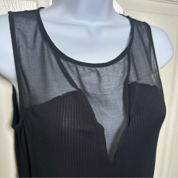 Zara Womens Tank Top Size Small Black Sleeveless Stretch Solid Mesh W/B V Neck - Picture 5 of 13